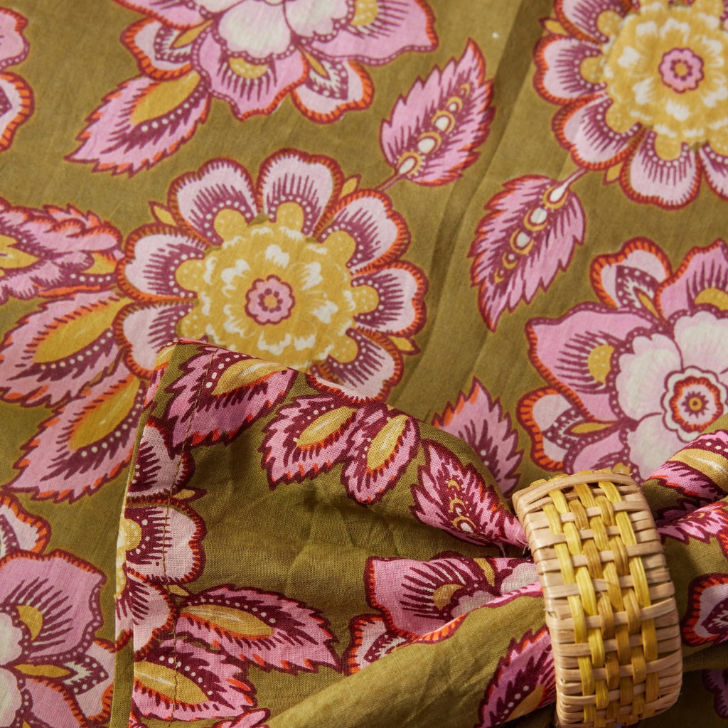 Blockprint Cotton Tablecloth 170x250cm | Olive & Pinks - Thedanes.co.uk - Creative & Sustainable Living The Scandinavian Way