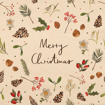 Lena's Christmas | Winter Botanical Unbleached Paper Napkins | 33 x 33cm - Thedanes.co.uk - Creative & Sustainable Living The Scandinavian Way