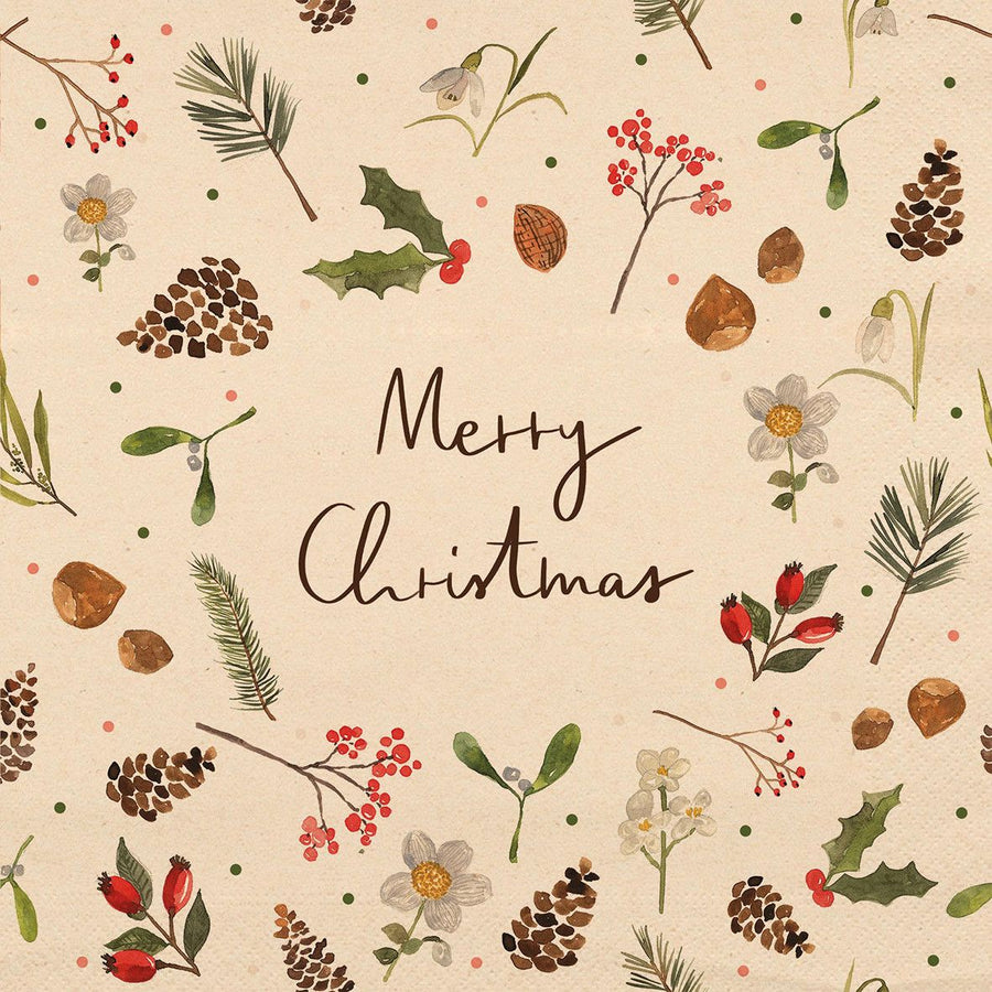 Lena's Christmas | Winter Botanical Unbleached Paper Napkins | 33 x 33cm - Thedanes.co.uk - Creative & Sustainable Living The Scandinavian Way