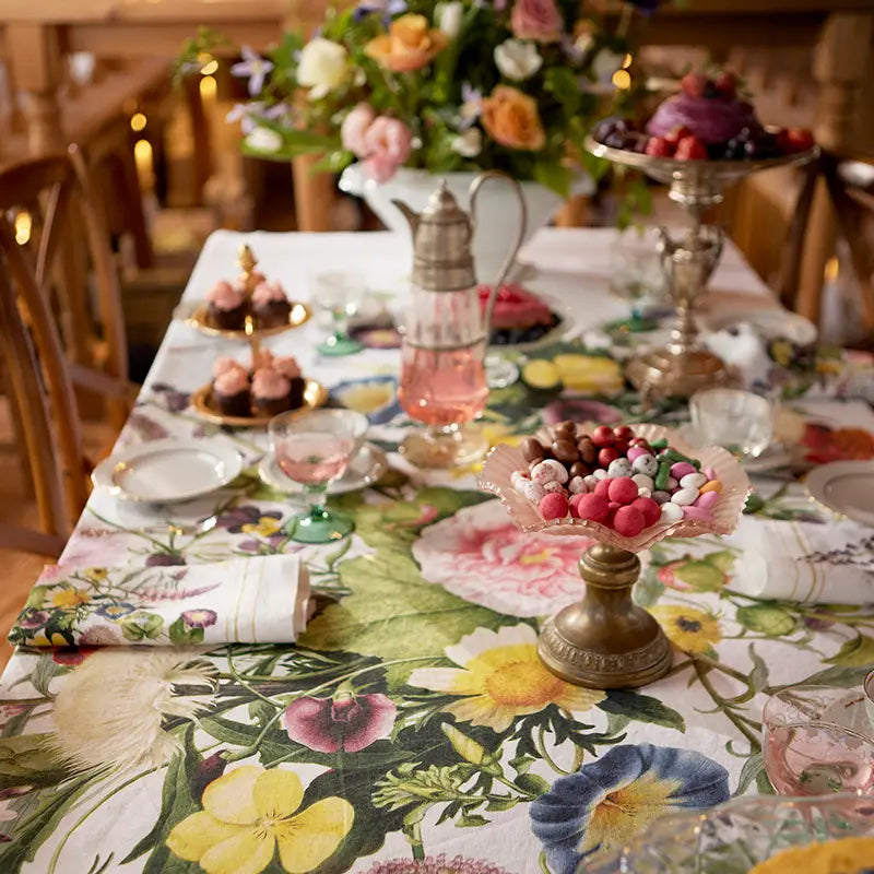 Linen Tablecloth 350 x 145cm | A Flower Garden | Extra LongTablecloth by The Danes