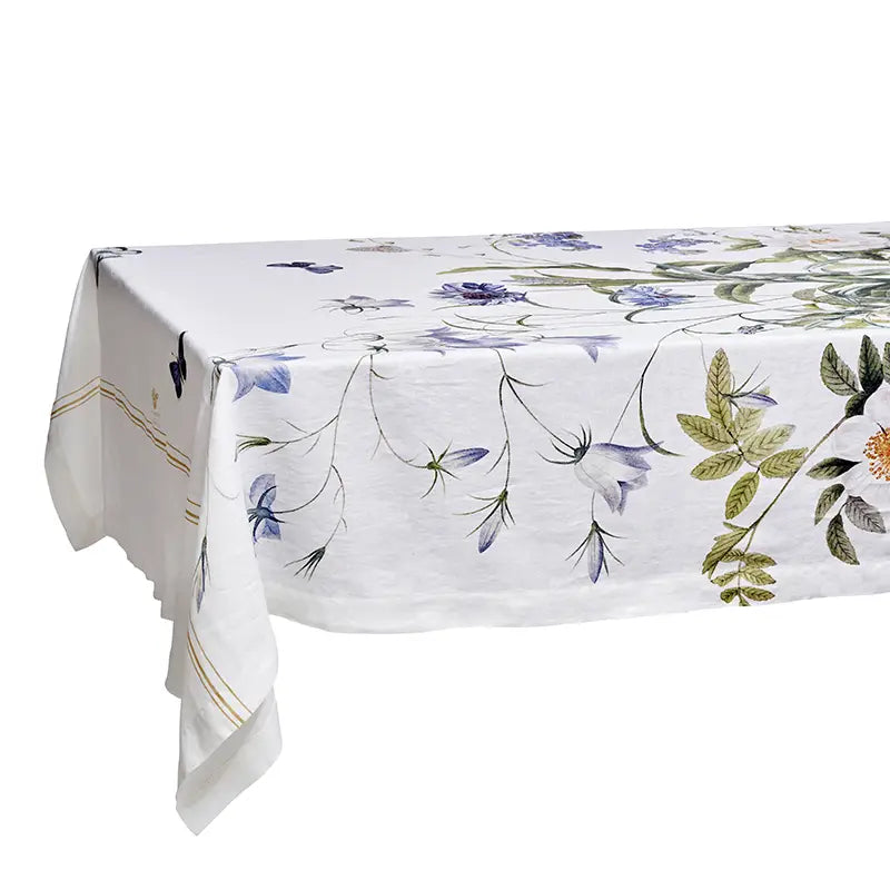 Linen Tablecloth 220 x 145cm | Blue Flower Garden