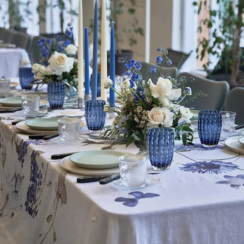 Linen Tablecloth 220 x 145cm | Blue Flower Garden - Thedanes.co.uk - Creative & Sustainable Living The Scandinavian Way
