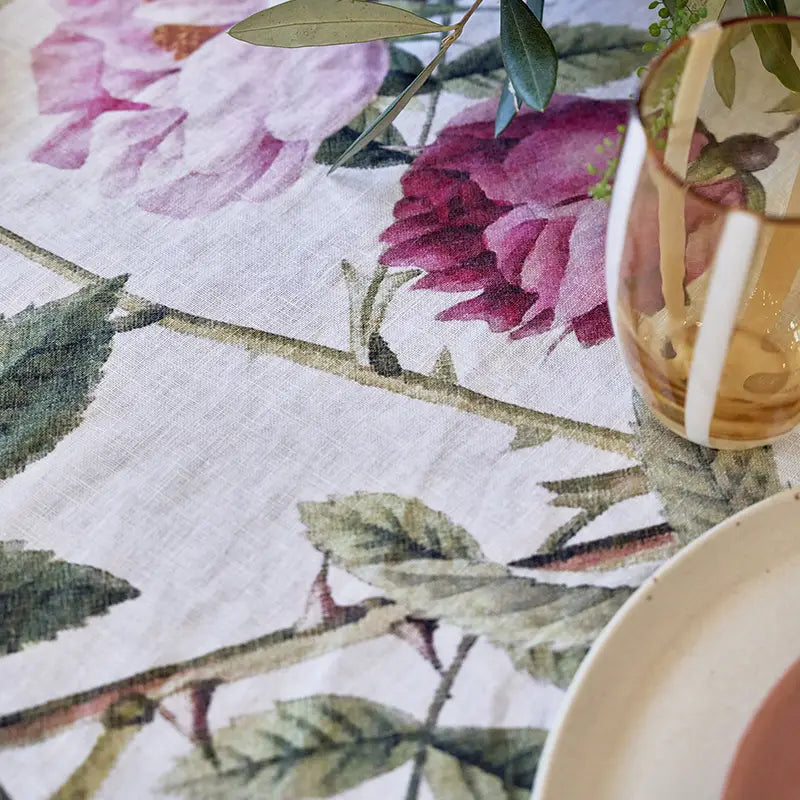 Linen Tablecloth 220 x 145cm | Rose Flower Garden