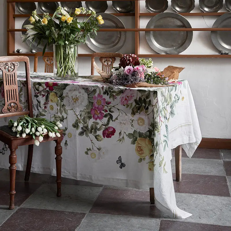 Linen Tablecloth 350 x 145cm | Rose Flower Garden | Extra LongTablecloth by The Danes