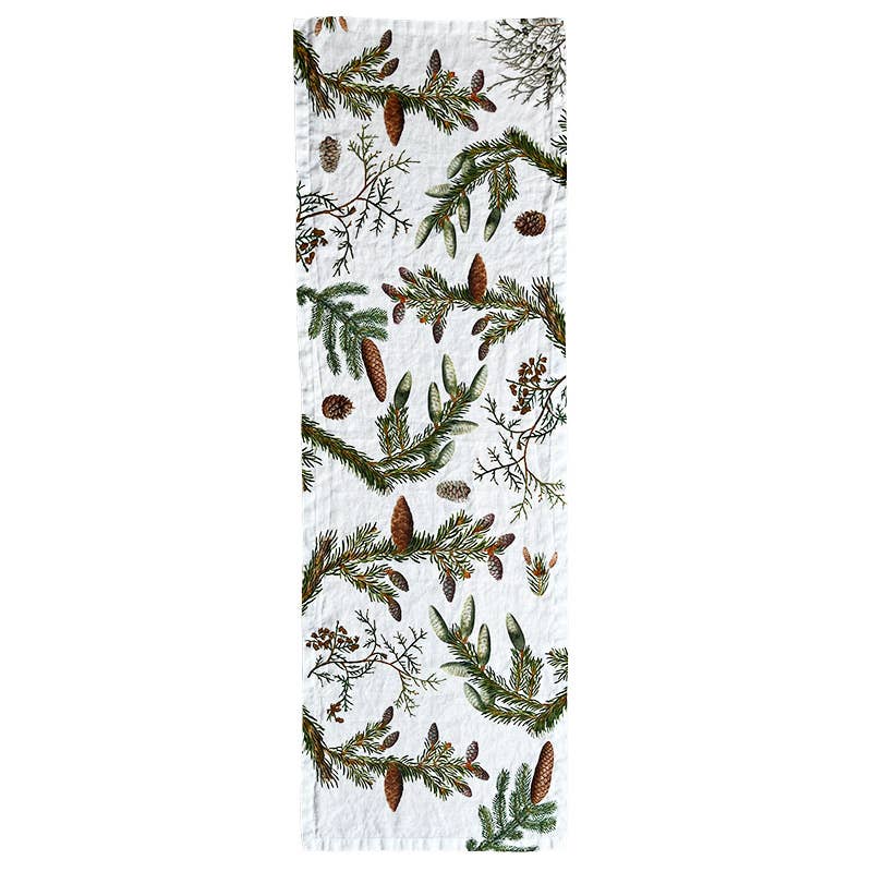 Linen Table Runner - Pine Cones & Winter Foliage | 145cm - Thedanes.co.uk - Creative & Sustainable Living The Scandinavian Way