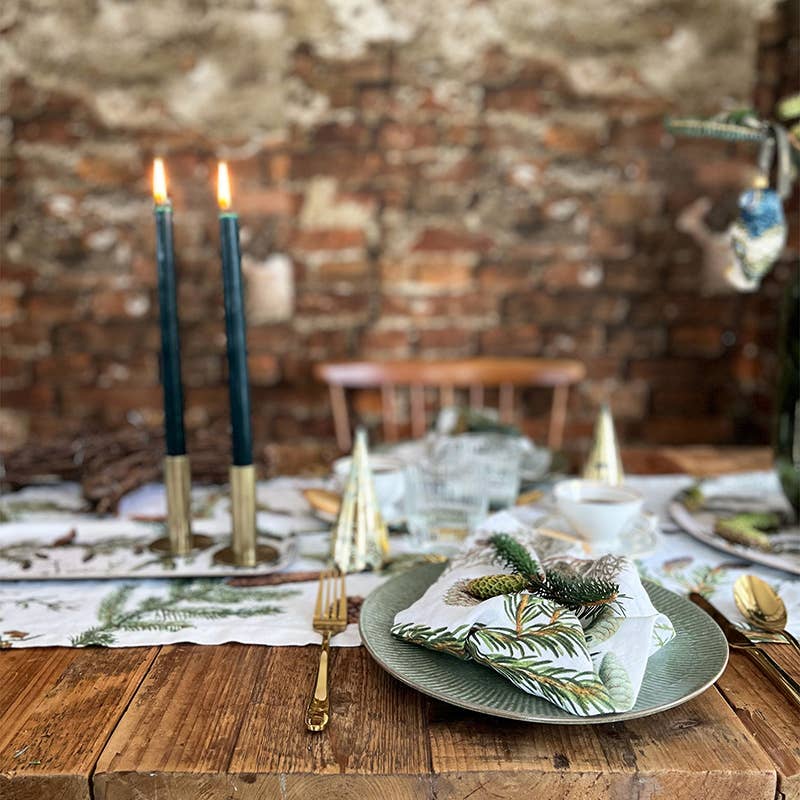 Linen Table Runner - Pine Cones & Winter Foliage | 145cm - Thedanes.co.uk - Creative & Sustainable Living The Scandinavian Way