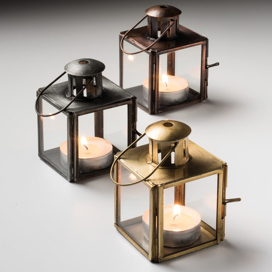 Mini Metal & Glass Tea Light Lantern | 3 Colour Variations - Thedanes.co.uk - Creative & Sustainable Living The Scandinavian Way