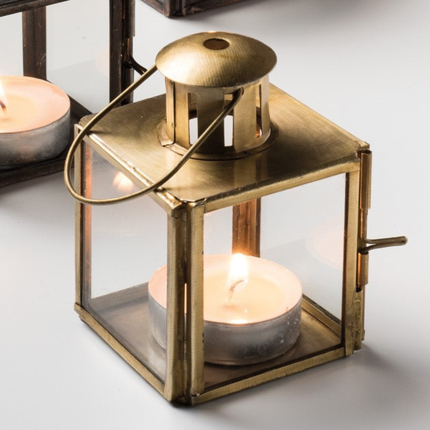 Mini Metal & Glass Tea Light Lantern | 3 Colour Variations – The Danes