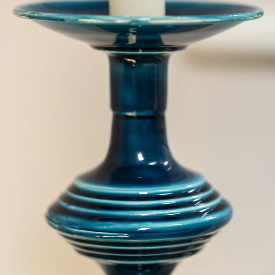 Pizan Inigo Enamel Tall Candle Stick | Prussian Blue 30.5cm