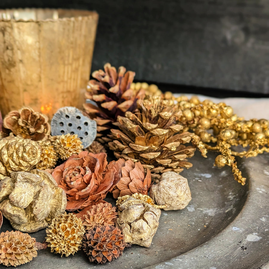 Natural & Gold Mixed Pine Cones - Christmas Sparkle_The Danes