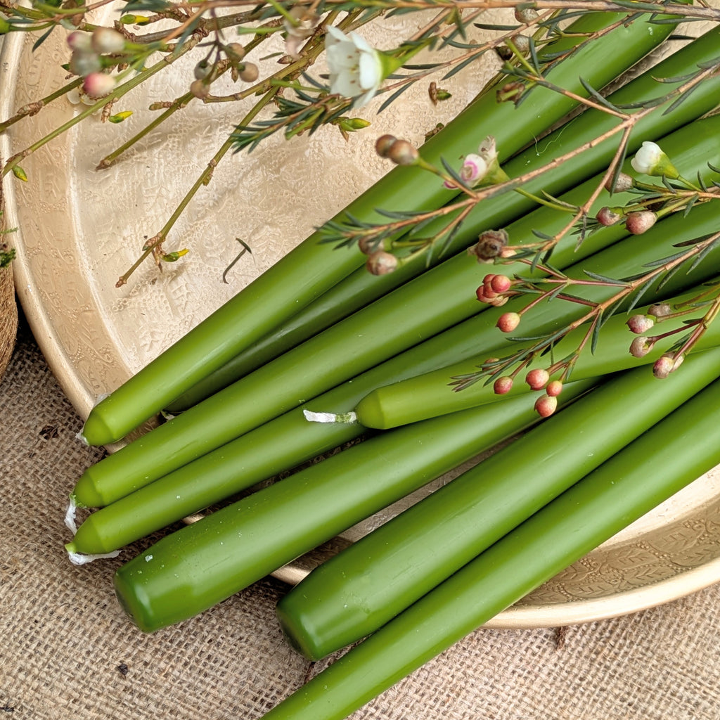 8 Olive Green Tapered Dinner Candles - Thedanes.co.uk - Creative & Sustainable Living The Scandinavian Way