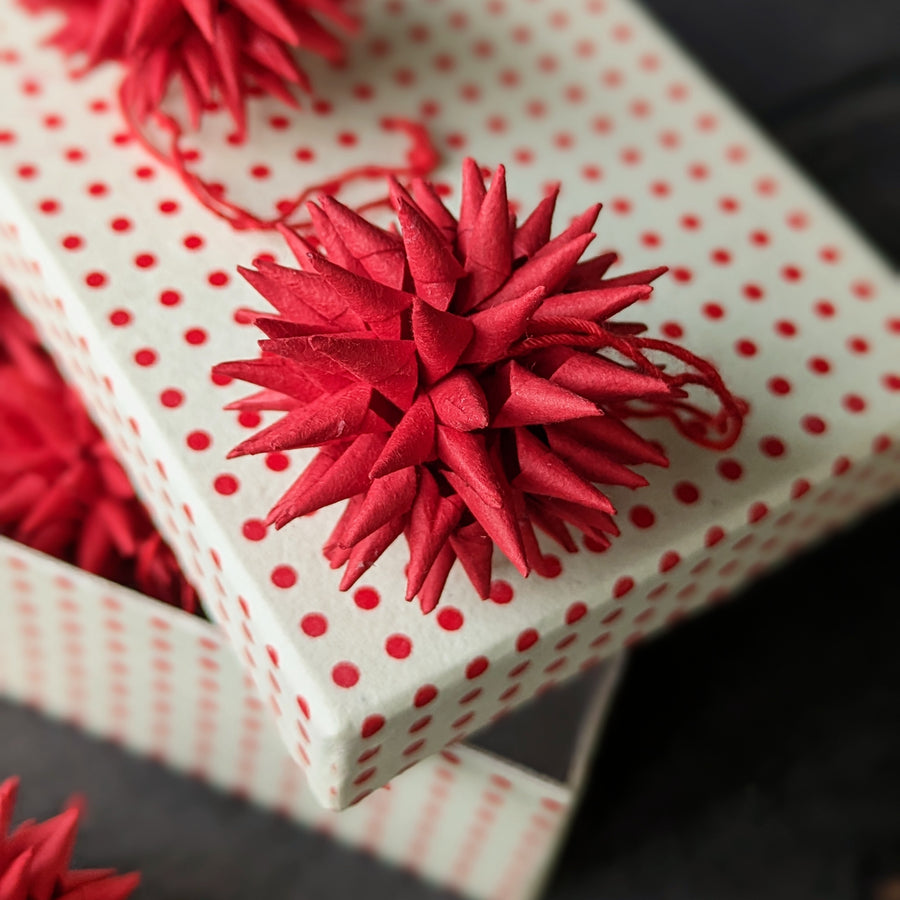 6 Red Spiky Paper Bauble Decorations | Fair Trade
