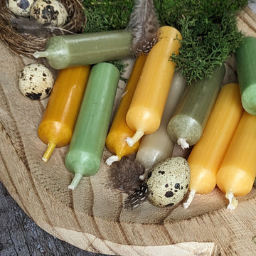 10 Mixed Short Dinner Candles | Spring Green & Yellow