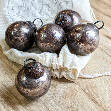 Antique Silver Glass Baubles Decorations x 8