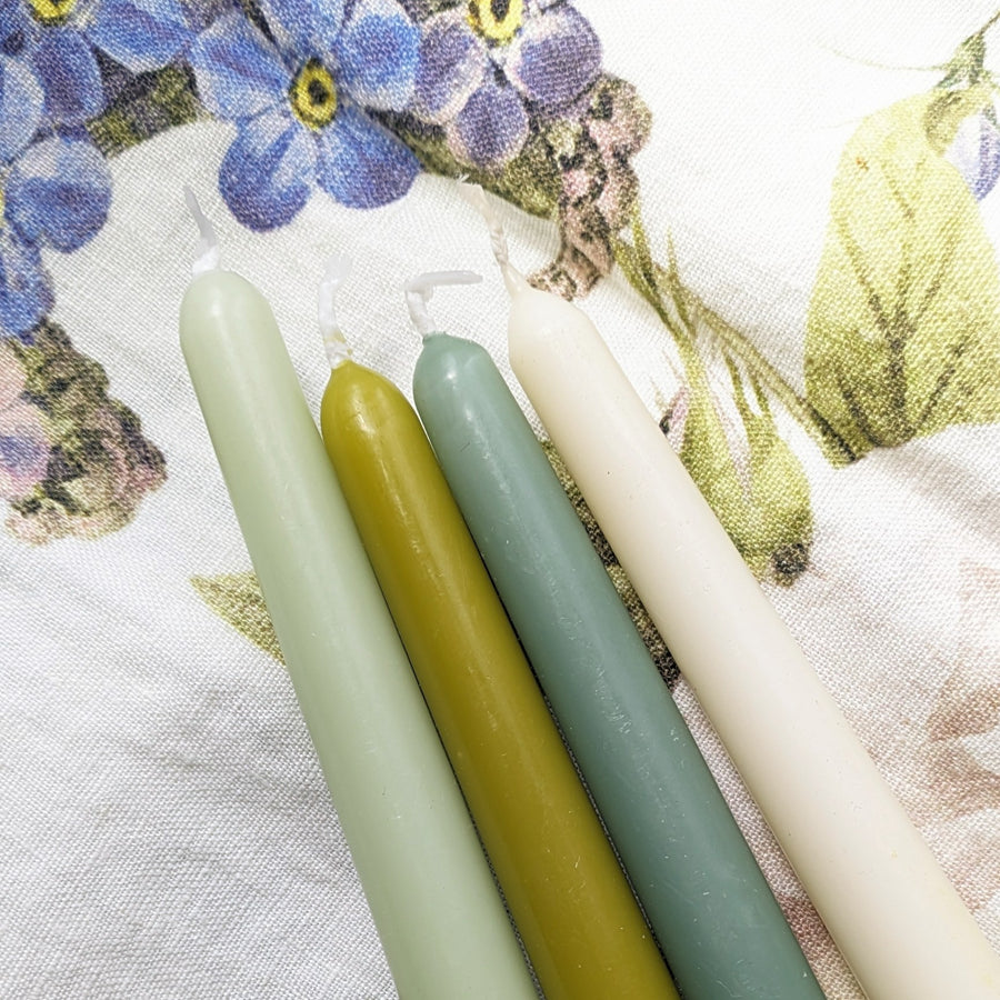 8 Tapered Dinner Candles | Green Colour Mix