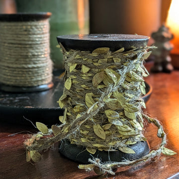 Natural Jute Ribbon With Gold Leaves | 10M On Wooden Bobbin - Thedanes.co.uk - Creative & Sustainable Living The Scandinavian Way