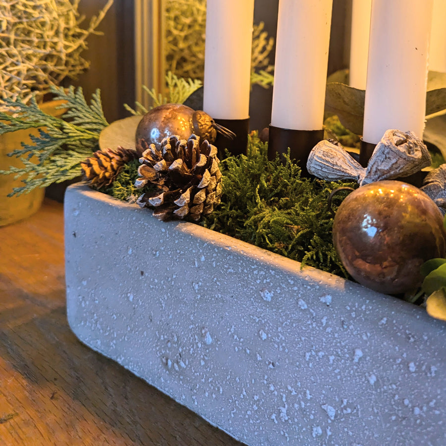 Long Concrete Scandi Display Container With 4 Candles | Gift Set - Thedanes.co.uk - Creative & Sustainable Living The Scandinavian Way