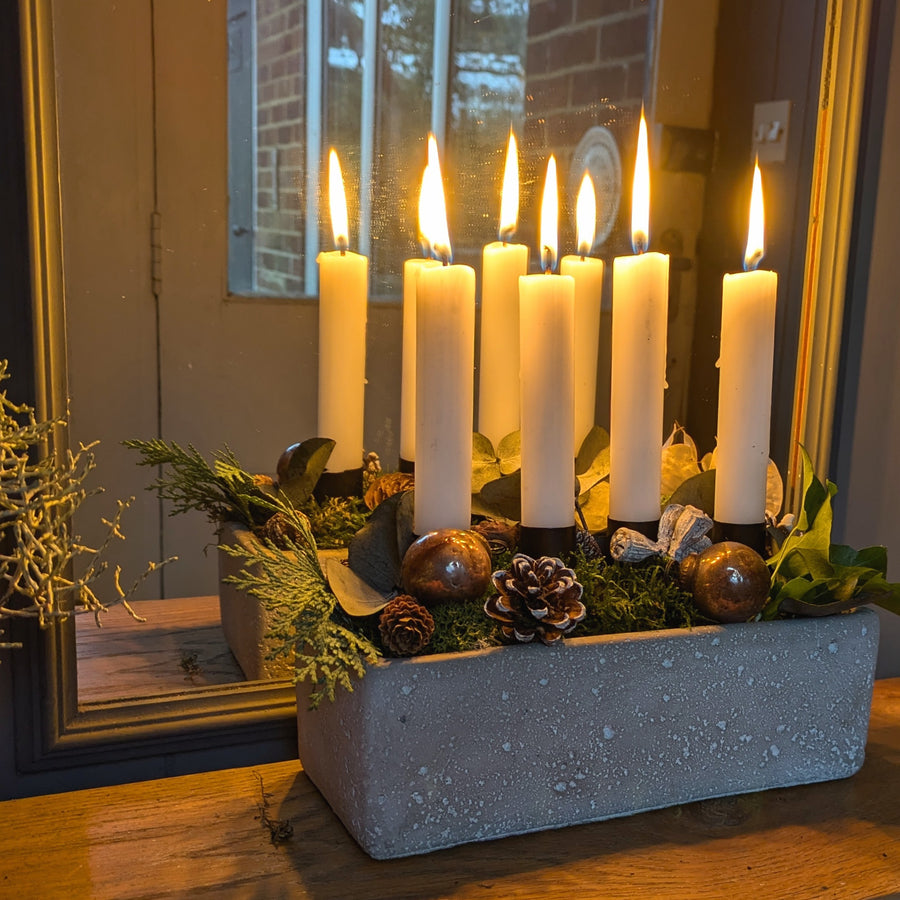 Long Concrete Scandi Display Container With 4 Candles | Gift Set - Thedanes.co.uk - Creative & Sustainable Living The Scandinavian Way