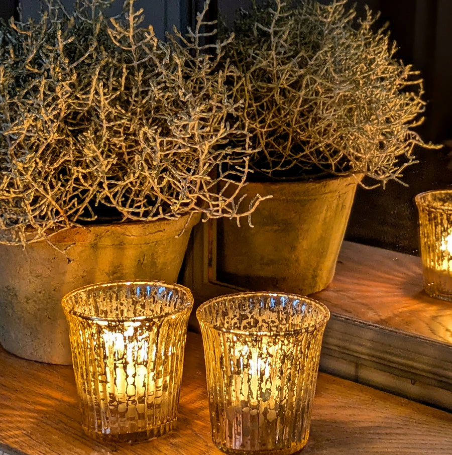 Gold Antique Mercury Ribbed Tea Light Glass - Thedanes.co.uk - Creative & Sustainable Living The Scandinavian Way