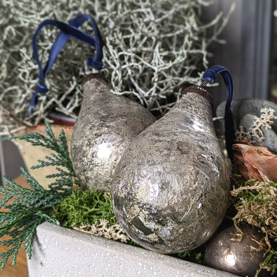 Antique Silver Glass Pear Bauble Decoration - Thedanes.co.uk - Creative & Sustainable Living The Scandinavian Way