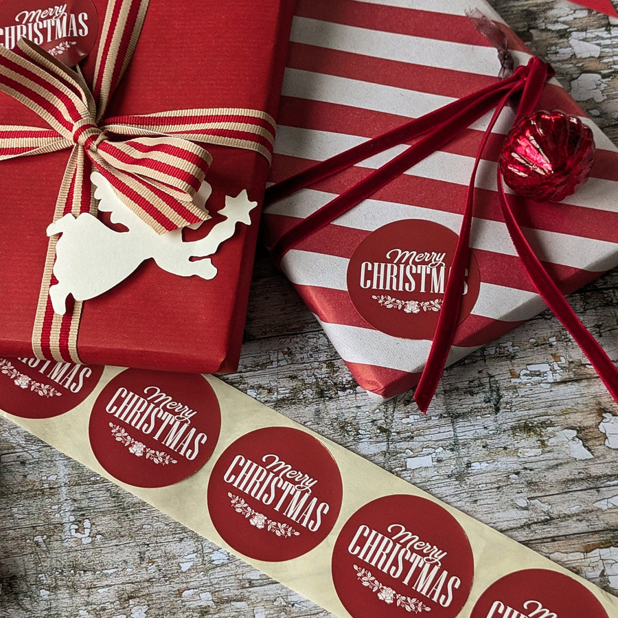 Merry Christmas 50mm Stickers | 10 Classic Red & White Design - Thedanes.co.uk - Creative & Sustainable Living The Scandinavian Way