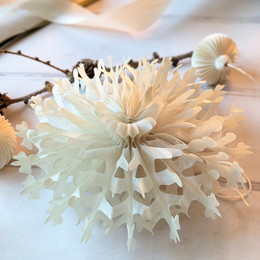 12 Ivory Paper Fan Snowflake Christmas Decorations | 15cm - Thedanes.co.uk - Creative & Sustainable Living The Scandinavian Way