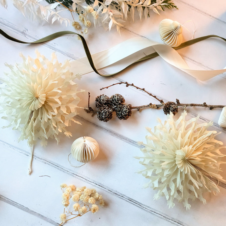 12 Ivory Paper Fan Snowflake Christmas Decorations | 15cm - Thedanes.co.uk - Creative & Sustainable Living The Scandinavian Way