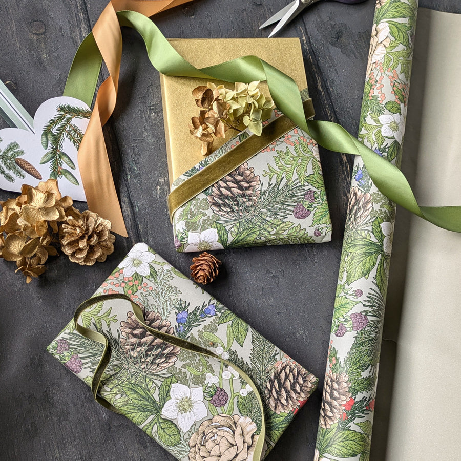 Winter Botanicals & Forest Foliage Christmas Gift Wrapping Paper | 3M Roll | Recyclable - Thedanes.co.uk - Creative & Sustainable Living The Scandinavian Way