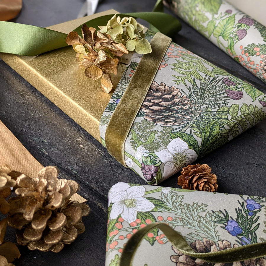 Winter Botanicals & Forest Foliage Christmas Gift Wrapping Paper | 3M Roll | Recyclable - Thedanes.co.uk - Creative & Sustainable Living The Scandinavian Way