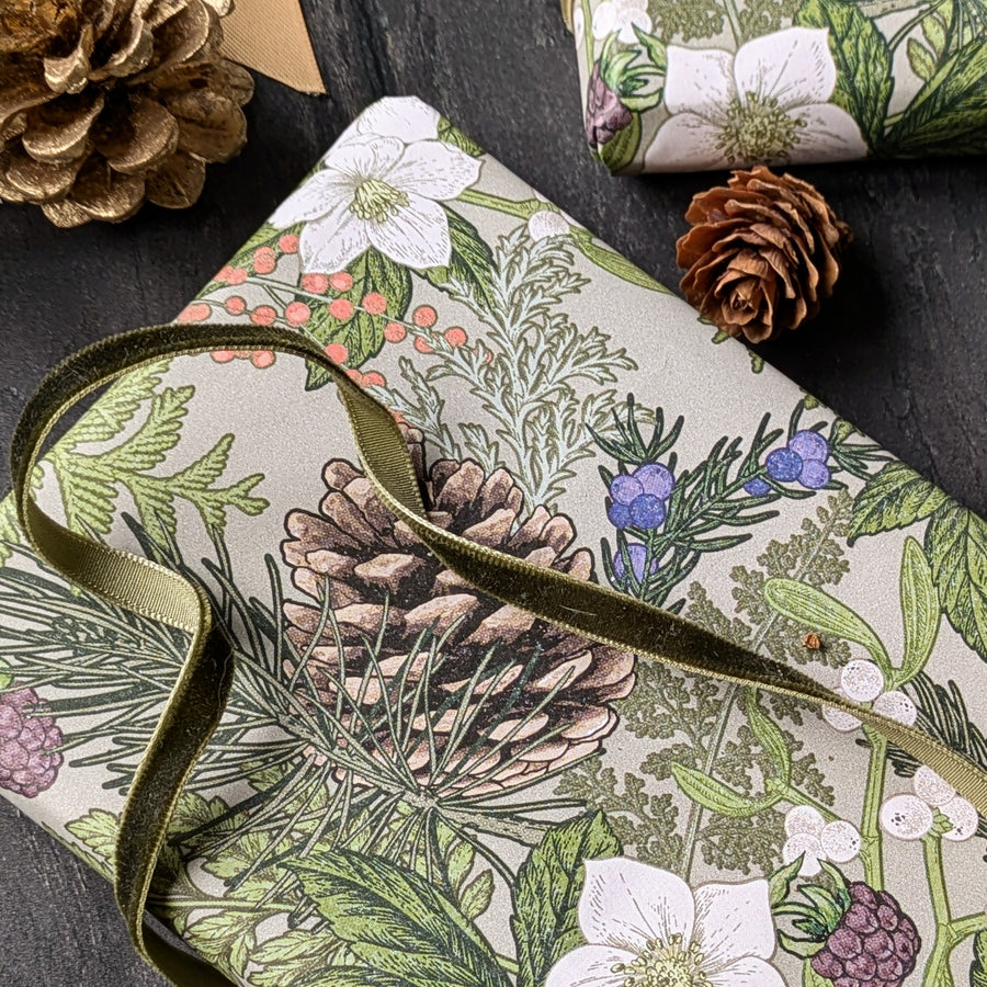 Winter Botanicals & Forest Foliage Christmas Gift Wrapping Paper | 3M Roll | Recyclable - Thedanes.co.uk - Creative & Sustainable Living The Scandinavian Way