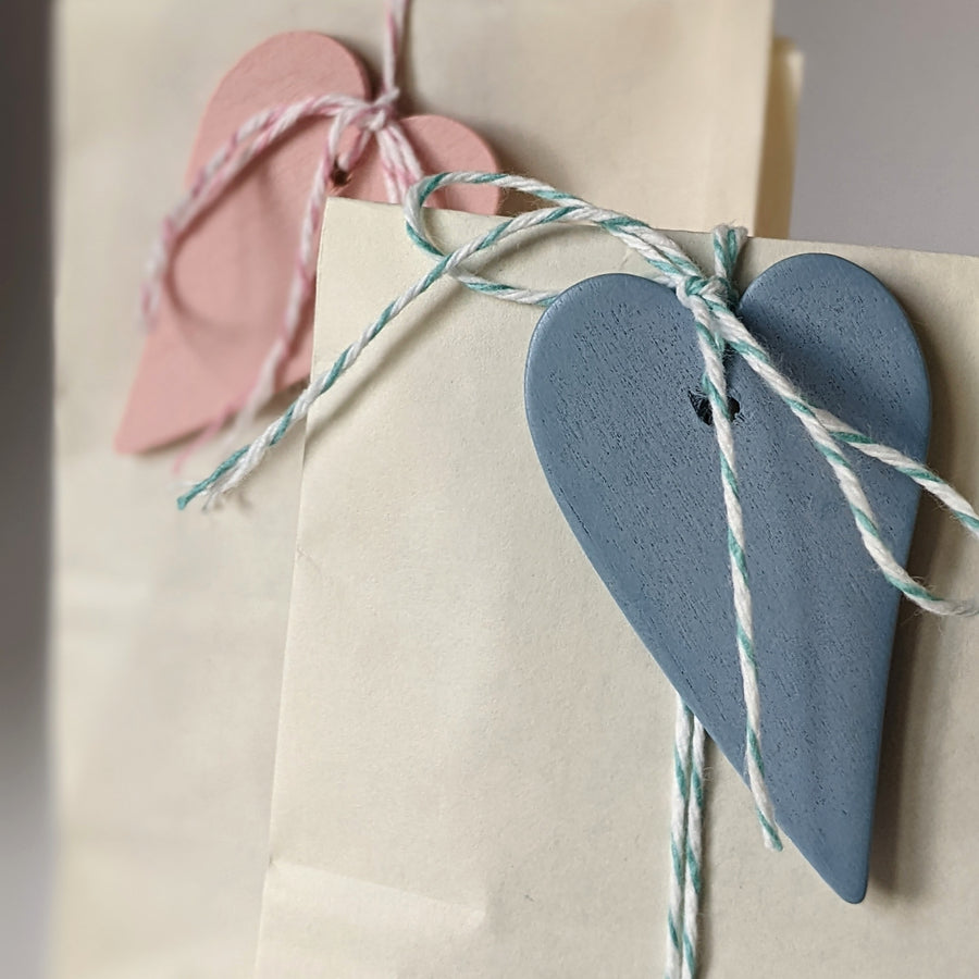 Wooden Heart Gift Tags - Pink, Grey or Blue - Thedanes.co.uk - Creative & Sustainable Living The Scandinavian Way