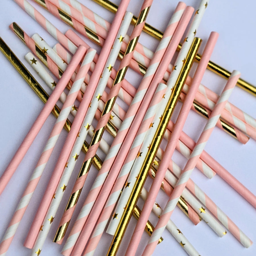 Paper Drinking Straws - Pink & Gold