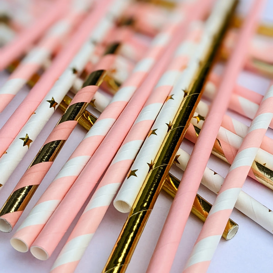 Paper Drinking Straws - Pink & Gold