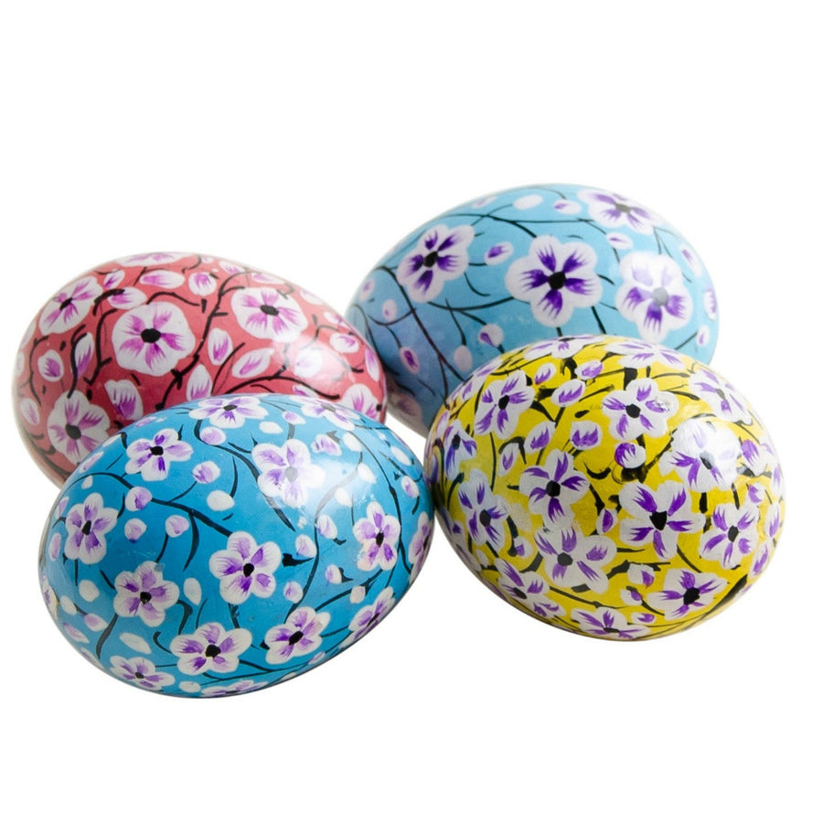 Pastel Flower Kashmiri Easter Egg Decorations, Fair Trade | Set of 4