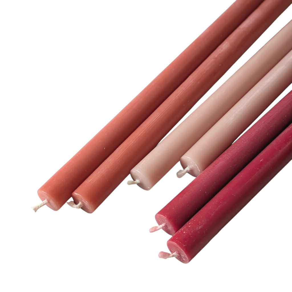 3 x Peach & Pink Thin Taper Candles 25cm x 13mm | 100% Natural & Handmade - Thedanes.co.uk - Creative & Sustainable Living The Scandinavian Way