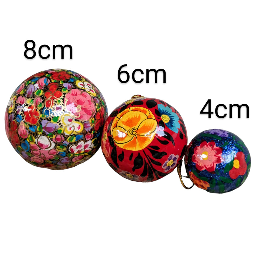 Hand Painted Kashmiri Paper Mache Baubles 60mm, Fair Trade | Set of 4 - Thedanes.co.uk - Creative & Sustainable Living The Scandinavian Way