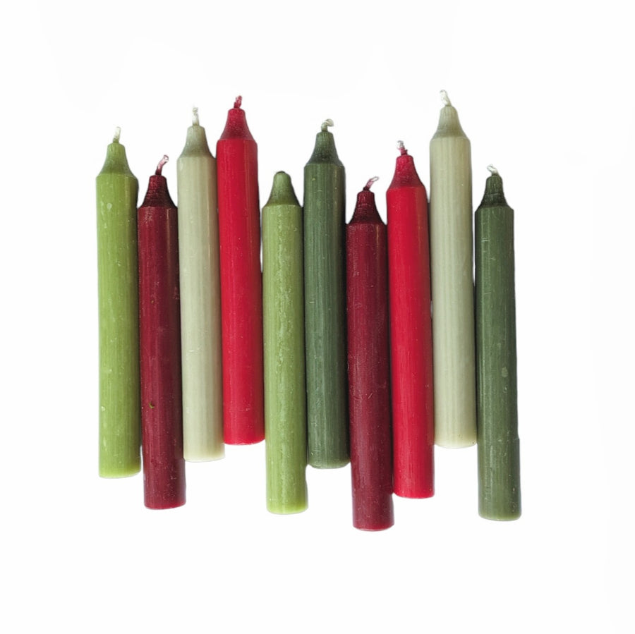 Christmas Dinner Candles | Red & Greens x 10