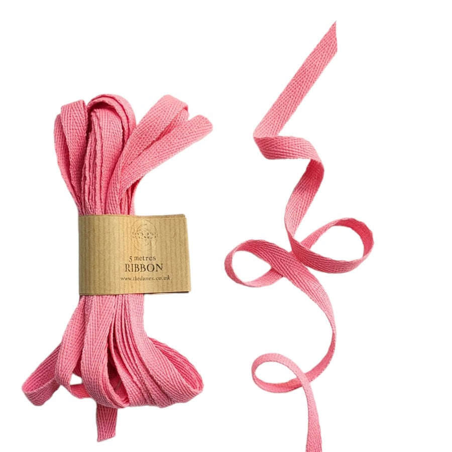 Pink Woven Herringbone Cotton Ribbon | 5M x 10mm