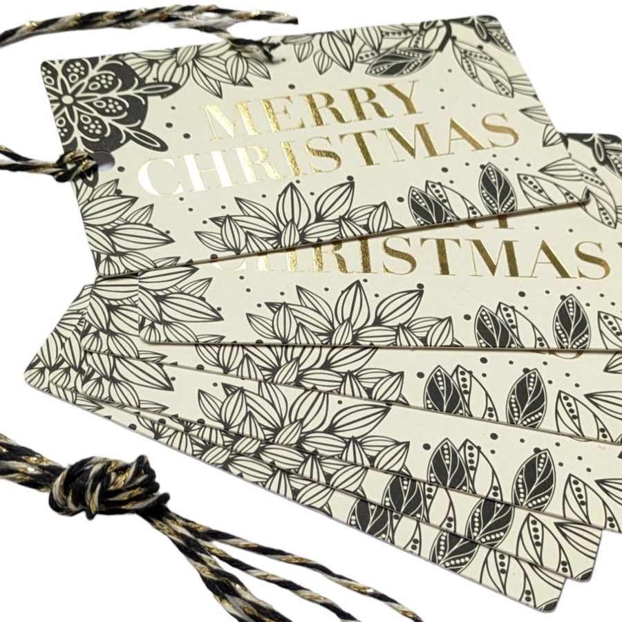6 Gold & Black Merry Christmas Gift Tags