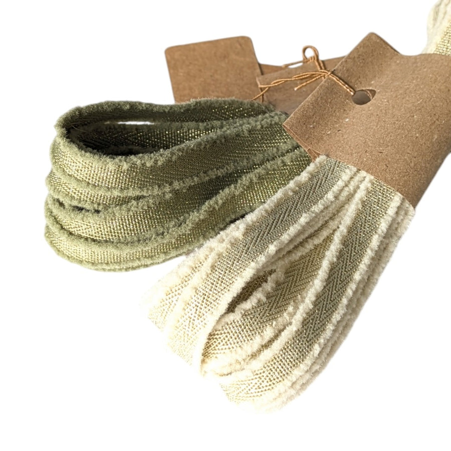 Luxury Velvety Edge Glitter Ribbon - Green or Cream - Thedanes.co.uk - Creative & Sustainable Living The Scandinavian Way