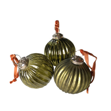 Green Glass Baubles | Set of 3 assorted Designs - Thedanes.co.uk - Creative & Sustainable Living The Scandinavian Way