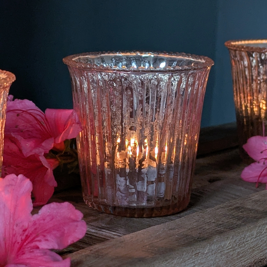 Pink Ribbed Tea Light Glass Votive - Thedanes.co.uk - Creative & Sustainable Living The Scandinavian Way
