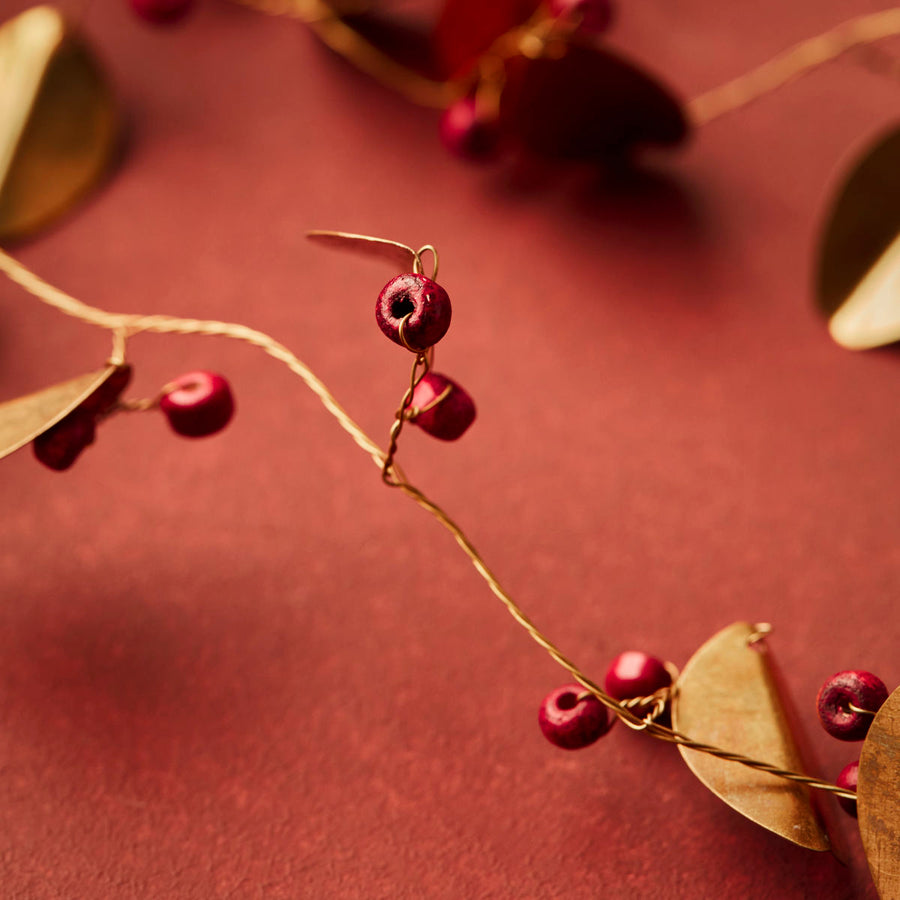 Red Bead & Brass Leaf Garland | 180cm - Thedanes.co.uk - Creative & Sustainable Living The Scandinavian Way