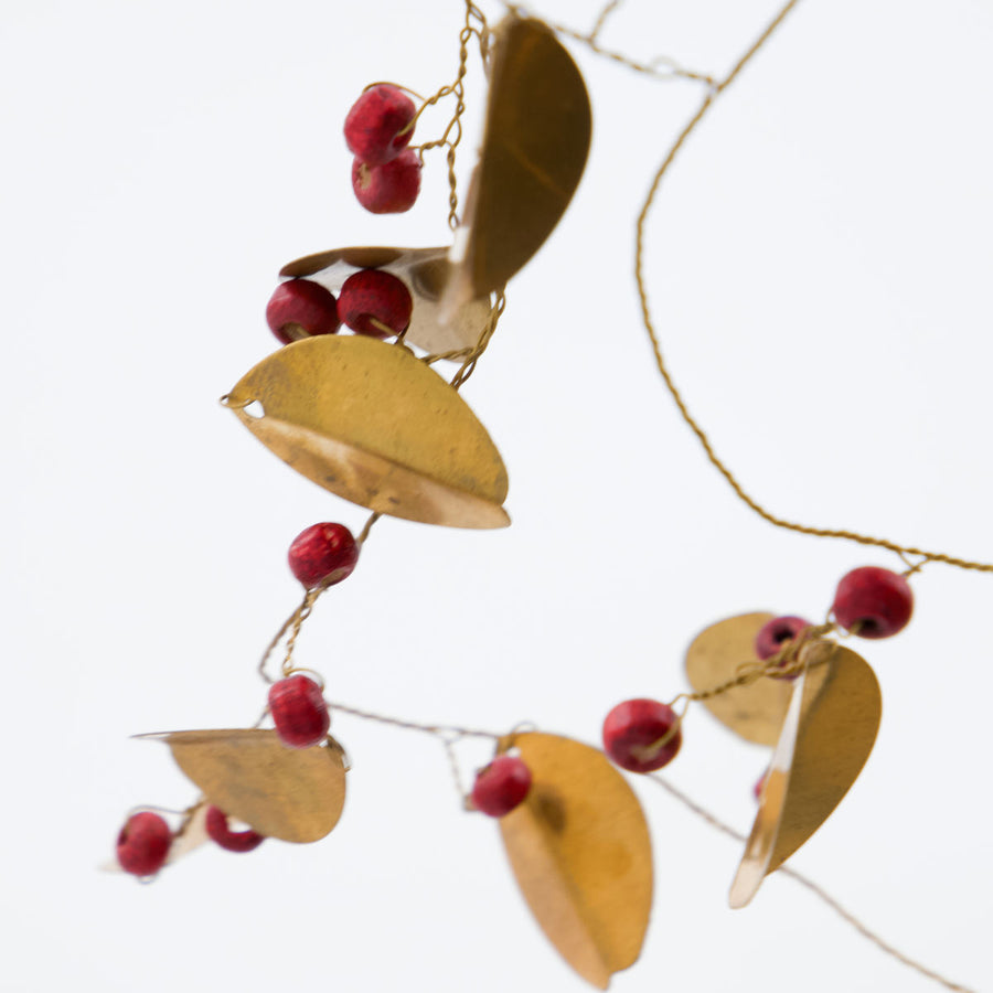 Red Bead & Brass Leaf Garland | 180cm - Thedanes.co.uk - Creative & Sustainable Living The Scandinavian Way