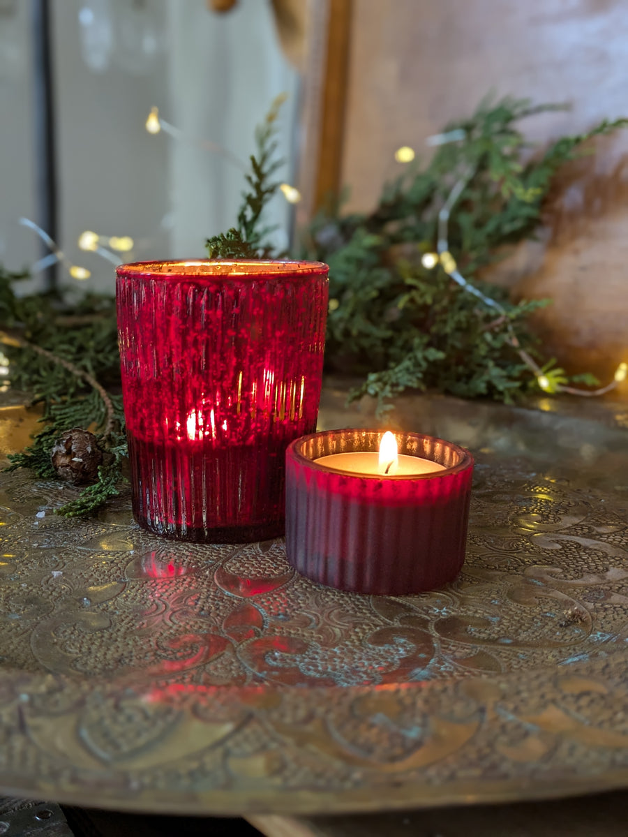 Red Metallic Ribbed Glass Tea Light Votive - Thedanes.co.uk - Creative & Sustainable Living The Scandinavian Way