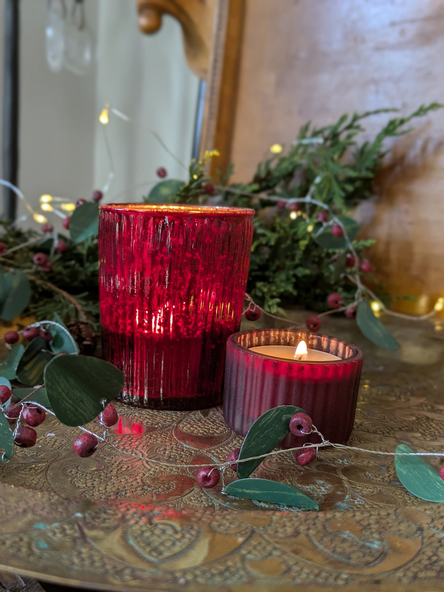 Red Metallic Ribbed Glass Tea Light Votive - Thedanes.co.uk - Creative & Sustainable Living The Scandinavian Way