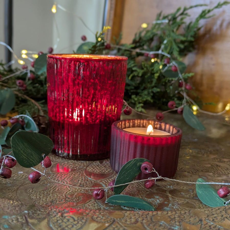 Red Metallic Ribbed Glass Tea Light Votive - Thedanes.co.uk - Creative & Sustainable Living The Scandinavian Way