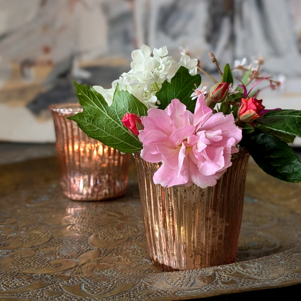 Rose Gold Ribbed Tea Light Glass Votive - Thedanes.co.uk - Creative & Sustainable Living The Scandinavian Way