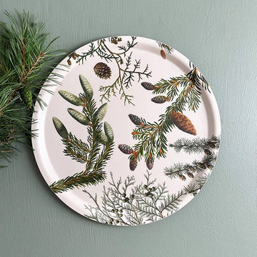 Scandinavian Birch Veneer Serving Tray | Pine Cones & Winter Foliage | 38cm - Thedanes.co.uk - Creative & Sustainable Living The Scandinavian Way