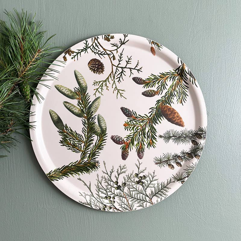 Scandinavian Birch Veneer Serving Tray | Pine Cones & Winter Foliage | 38cm - Thedanes.co.uk - Creative & Sustainable Living The Scandinavian Way